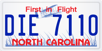NC license plate DIE7110