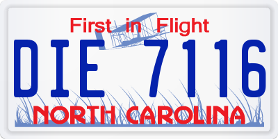 NC license plate DIE7116