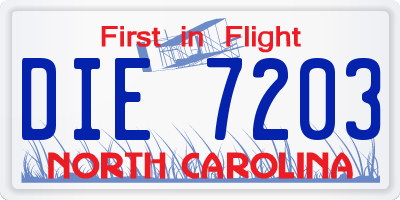 NC license plate DIE7203