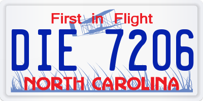 NC license plate DIE7206