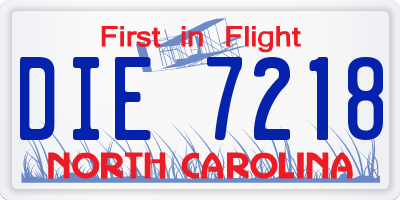 NC license plate DIE7218