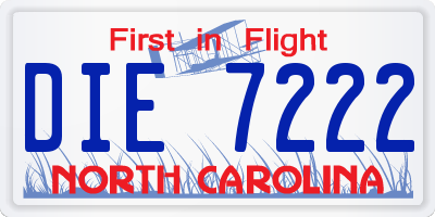 NC license plate DIE7222