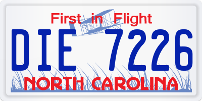 NC license plate DIE7226