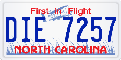 NC license plate DIE7257