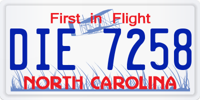 NC license plate DIE7258