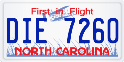 NC license plate DIE7260