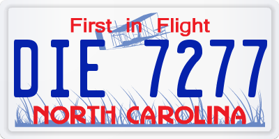 NC license plate DIE7277