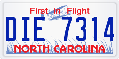 NC license plate DIE7314