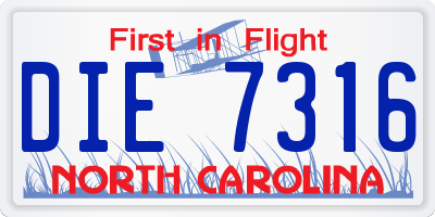 NC license plate DIE7316