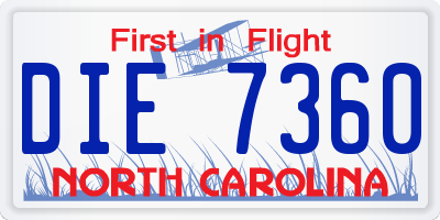 NC license plate DIE7360