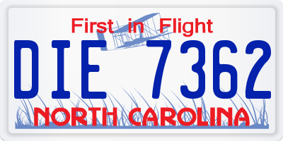 NC license plate DIE7362