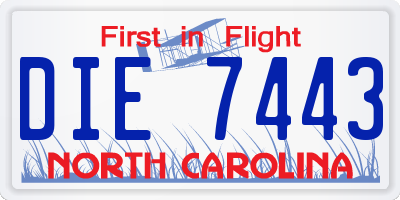 NC license plate DIE7443