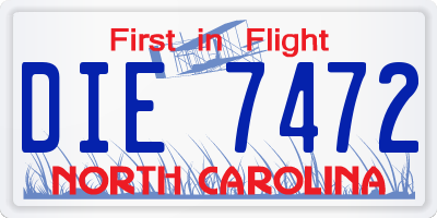 NC license plate DIE7472