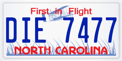 NC license plate DIE7477