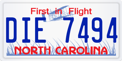 NC license plate DIE7494