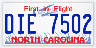 NC license plate DIE7502