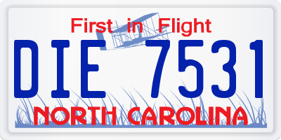 NC license plate DIE7531