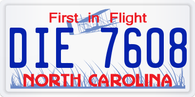 NC license plate DIE7608