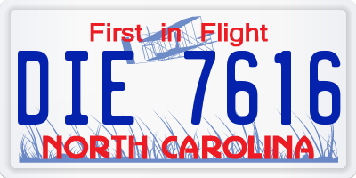 NC license plate DIE7616