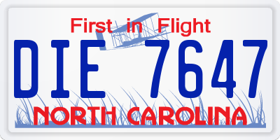 NC license plate DIE7647