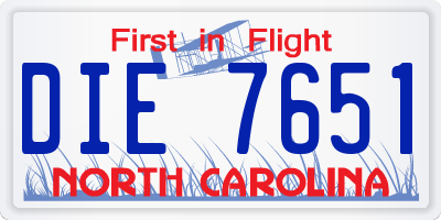 NC license plate DIE7651