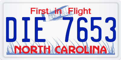 NC license plate DIE7653