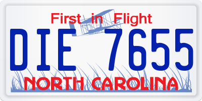 NC license plate DIE7655
