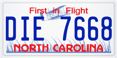 NC license plate DIE7668