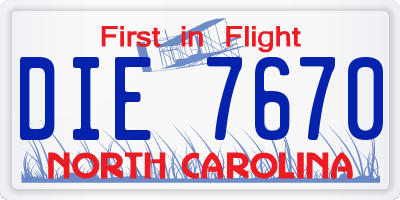 NC license plate DIE7670