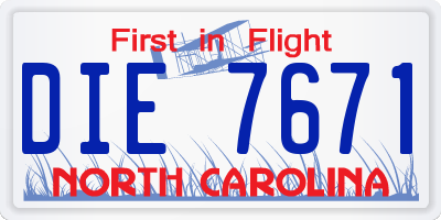 NC license plate DIE7671