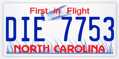 NC license plate DIE7753