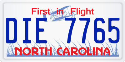 NC license plate DIE7765
