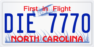 NC license plate DIE7770