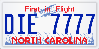 NC license plate DIE7777