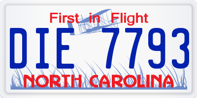 NC license plate DIE7793