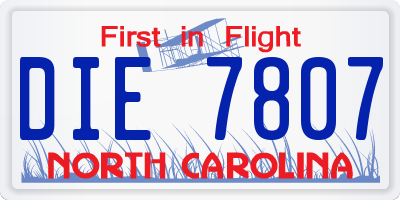 NC license plate DIE7807