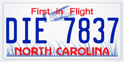 NC license plate DIE7837