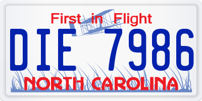 NC license plate DIE7986