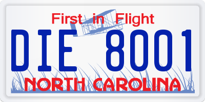 NC license plate DIE8001