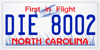 NC license plate DIE8002