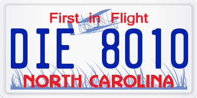 NC license plate DIE8010