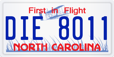 NC license plate DIE8011