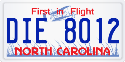 NC license plate DIE8012