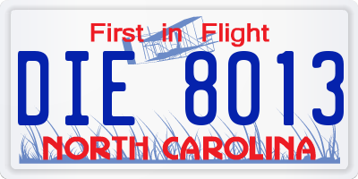 NC license plate DIE8013
