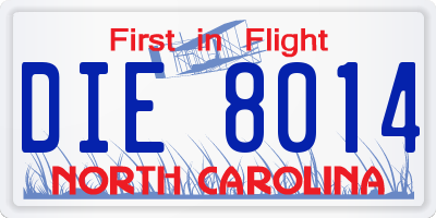 NC license plate DIE8014