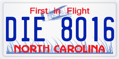 NC license plate DIE8016