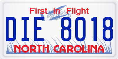 NC license plate DIE8018