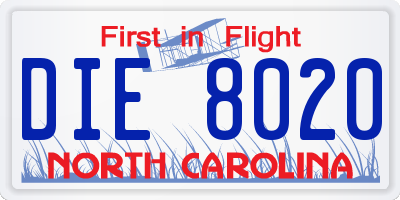 NC license plate DIE8020