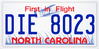 NC license plate DIE8023