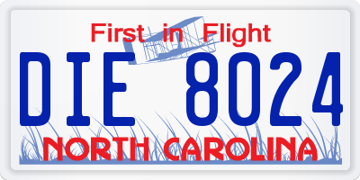 NC license plate DIE8024